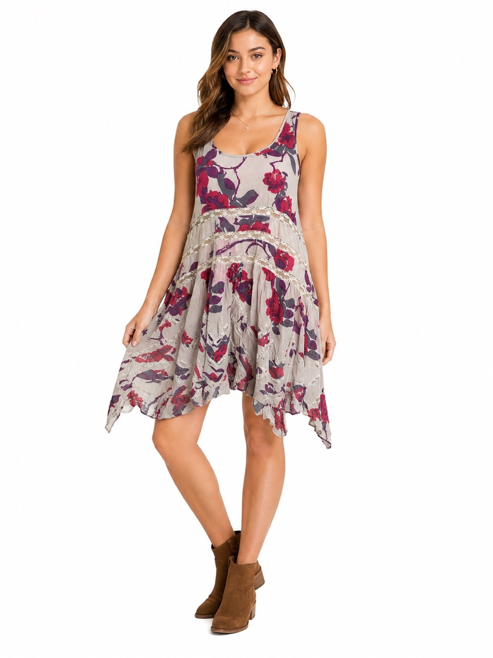 Free People Voile & Lace Trapeze Slip Floral Tunic Dress XS